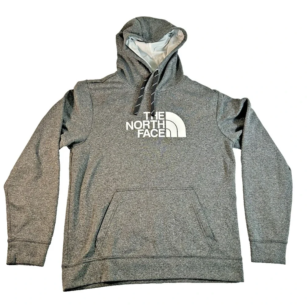 North Face Mens Pullover Hoodie Medium Bold Half Dome White Logo front and back